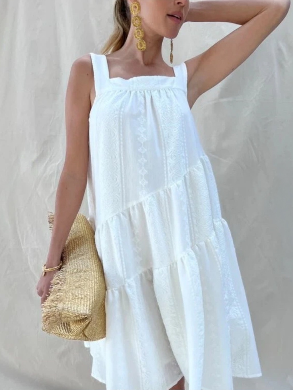 Splendid Aubrey White Asymmetrical Tiered Mini Dress